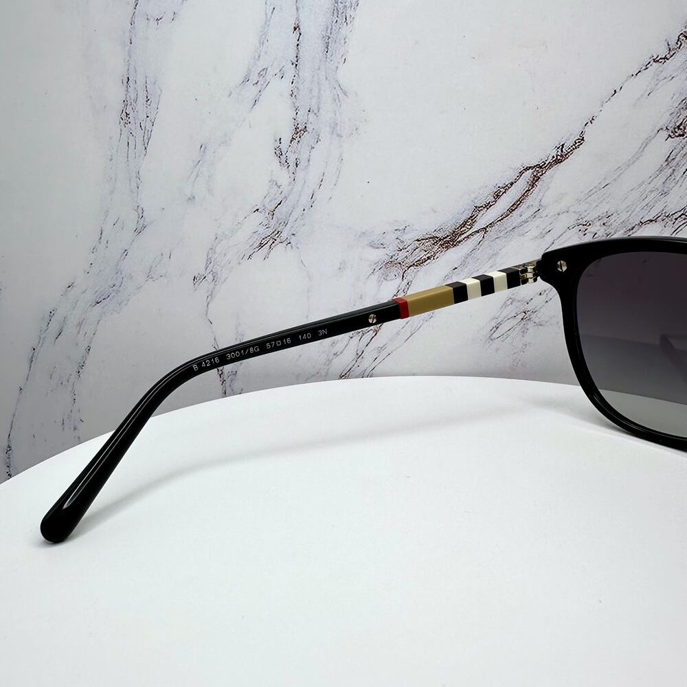 New Burberry Sunglasses Black Cat Eye Check Arms Gold Hardware Womens BURBERRY - Picture 9 of 16